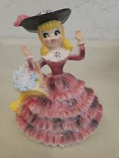 VTG Kitschy Ceramic Girl Paper Napkin Holder & Flower Basket Figurine. FA3 picture