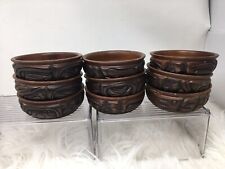 Vintage Honduras Carved  Wooden Salad Bowls Set of 9 Mayan Designs picture