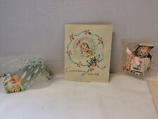 VINTAGE Unused 2 NEW BABY & 1 Get Well GREETING CARDs + Envelopes  ART PRINT picture
