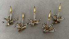 RARE Vintage Czech Gold Glass Beaded Candle Clip-on Christmas Ornaments Set of 5 picture