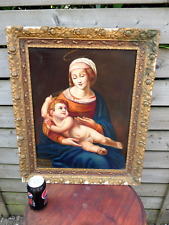 Antique oil canvas madonna child painting religious picture