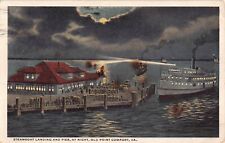 Steamboat Landing & Pier at Night, Old Point Comfort, Virginia - 1918 Postcard picture