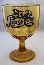 Vintage Amber Glass Pepsi-Cola Stemmed Goblet Blue Lettering (D2) picture