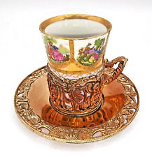 Vintage French Porcelain Demitasse Corting expresso cup Brass Holder & saucer picture