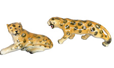 Vintage Victoria Relco S&P Leopard Cheetah Cat Safari Salt & Pepper Set Cork EUC picture