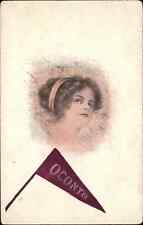 Oconto Wisconsin Beautiful Woman Pennant c1910 Vintage Postcard picture