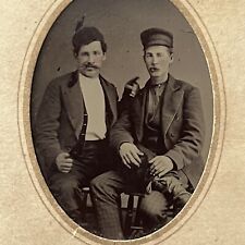 Antique Tintype Photograph Charming Affectionate Working Class Men Leg On Lap picture