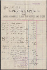 N J St Cyr Groceries Tea Coffee Spices invoice Meriden CT 1891 picture