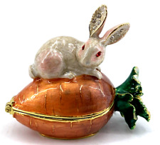 Rabbit with Carrot Trinket Box Enamel Crystal Embellished 2.25