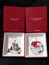 Camerlane Ornaments, Set of Two, Santa 13032 Church 13027 Enamel on Gold 1983 picture