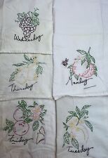 VINTAGE EMBROIDERED 5 DAYS OF THE WEEK KITCHEN DISH TEA TOWELS SET Fruit Stains picture