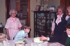 Boy Blowing Out Candles Birthday Cake Late 70s Early 80s Vintage 35mm Slide picture