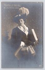 c1908~Victorian Lady with Christmas Gifts in Snow~Photo RPPC Antique Postcard picture