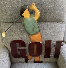 Golf Themed Hanging Metal Wall Art Of Golfer 23 1/2” Tall  By 23” Wide picture