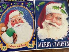 2 Vintage Christmas Vinyl Window Clings Santa Face Head Portraits Holiday picture