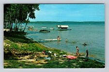 Roscommon MI-Michigan, Higgins Lake, Swimming & Boating, Vintage Postcard picture