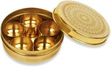 Brass Puja Box Set of 5 Containers (Masala Daani/Spice For Haldi, Gold  picture