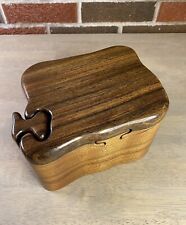 Vintage Hand Carved Wood Puzzle Jewelry Trinket Box picture