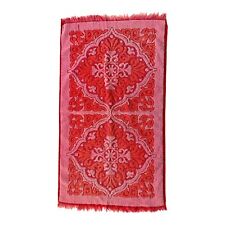 VTG Callaway Hand Towel Red Pink Scroll Diamond 60s 70s 28x15” Sculpted Fringe picture