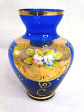 Vintage Heavily Gilded Small Blue Venetian Glass Vase, 5