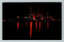 Detroit MI-Michigan, Night Skyline View, Scenic View, Vintage Postcard picture