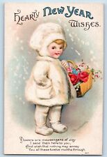 Ellen Clapsaddle Signed Postcard New Year Little Girl With Flowers Basket Posted picture