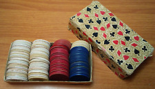 97 Assorted Vintage Poker Chips with Olympic Harvite Box picture
