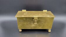 ANTIQUE ENGLISH BRASS TOBACCO BOX, EAGLE PAW FEET, Horse Riding Engraving picture