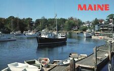 Postcard ME Ogunquit Maine Perkins Cove Boats Chrome Antique Vintage e8184 picture
