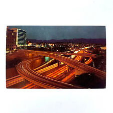 Postcard California Los Angeles CA Harbor Freeway Night Time Lapse 1960s Chrome picture