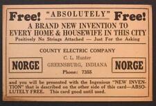 1937 Free New Invention Advertising Card County Electric Co Greensburg IN c344 picture