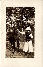 Fancy Lady Fur Wrap & Muffler Larg Hat Beautiful Horse Real Photo Postcard V13 picture