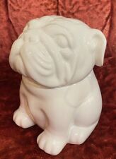 English Bulldog Cookie Treat Jar Threshold Stoneware Canister White Ceramic picture