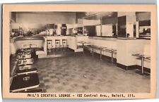 Phil's Cocktail Lounge, 132 Central Ave Beloit IL Vintage Sample Postcard W35 picture