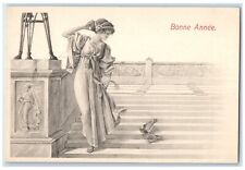 c1910's New Year Bonne Annee Pretty Woman Bird Switzerland Antique Postcard picture