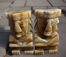 Vintage Tiki Totem Aztec Carved Onyx Mayan Stone Marble Bookends Very Heavy 12” picture