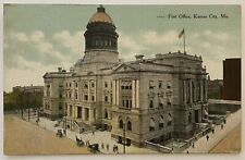 Postcard, People on Street around Post Office, Kansas City MO, posted 1909 picture