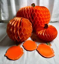 6 Piece Vintage Halloween Beistle Honeycomb Pumpkin Lot picture