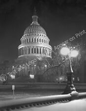1939 Capitol at Night in the Winter, Washington, DC Old Photo 8.5