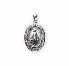 Sterling Silver Oval Miraculous with Pink Cubic Zirconia Accents, 0.9 Inch picture