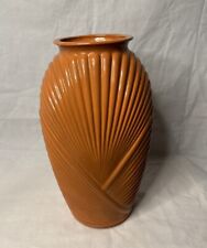 VTG 1980’s Art Deco Vase Orange 12” Ribbed Pattern Glazed Ceramic Vase Beautiful picture