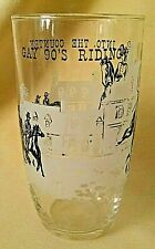 VINTAGE GLASS GAY 90'S RIDING INTO THE COUNTRY BLACK FROSTED ROUNDED UNMARKED. picture