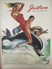 1947 Vintage, Jantzen Print Ad Makes The World Swim, Tan With Jan picture