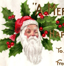1880s-90s Embossed Victorian Christmas & New Year's Label Santa Claus P84 picture
