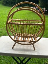 Circle Bentwood Vintage Rattan Faux Bamboo Magazine Stand Holder Rack Boho MCM picture