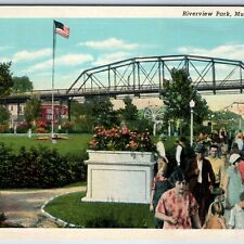 1930 Muscatine IA Riverview Park Bridge Crowd People Teich Herman Cohn News A205 picture