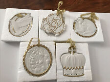Christmas Religious Ornaments White Ceramic W/ Gold Bow (5) Isaiah Soloman picture