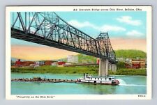 Bellaire OH-Ohio, Bridge Across OH River, Paddlewheel Riverboat Vintage Postcard picture