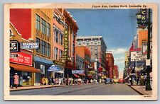 Fourth Ave Looking North Louisville Kentucky c1940 Cafe Theatre Bakery Postcard picture