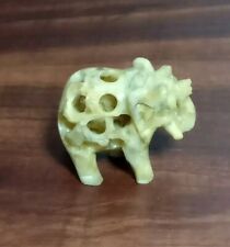 Vintage Hand Carved Green Soapstone Mother Elephant Sculpture With Baby Inside picture